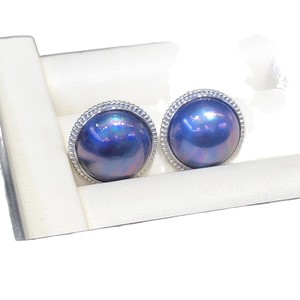 Pendientes de Perlas Mabe Azules Cielo Estrellado Japonesas, 13-14 mm, Redondos, Plata 925, Chapados en Rodio, Joyería Clásica para Mujer - Product Image 5