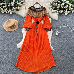 Vestido Maxi Plisado de Verano con Cuello Redondo y Estilo Romano para Mujer, Tallas Grandes, con Cuentas y Lentejuelas - Product Image 2