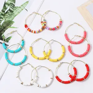 2024 Trendy Design Jewelry Clay Beaded Hoop Earrings Bohemian Multicolored Attractive Gifts Handmade Hoop Beaded Earrings