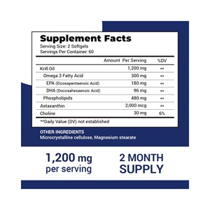 Huile de Krill de l'Antarctique 1000mg par Portion 120 Gélules Molles Oméga-3 Phospholipides Astaxanthine Vitamines Antioxydantes Complément Alimentaire - Product Image 3