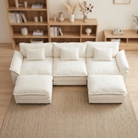 Canapé Modulable Convertible en Chenille Nuage Confortable avec Cadre en PU et Dossier Rembourré en Forme de U, Beige et Blanc, pour Salon, Garantie 3 Ans