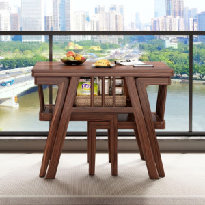 Set di Mobili da <span class=keywords><strong>Pranzo</strong></span> Moderni e Casual, <span class=keywords><strong>Tavolo</strong></span> da Tè per Balcone con Due Sedie, Design Creativo Rettangolare in Legno Massello <span class=keywords><strong>Salvaspazio</strong></span> per Casa - Product Image 5