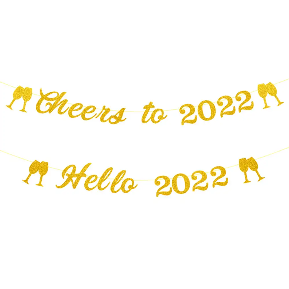New Product Happy New Year 2022 Glitter Pull Flag Letter Banner New Year's Eve Party Decoration Pull Flower Wedding Decoration