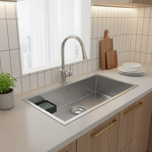 [CALMFORTE] CALMFORTE 830 Anti Bacterial Single <b>Square</b> Clear Coated Premium Machine-Made Kitchen Sink 1.2T Steel Construction - Product Image 3