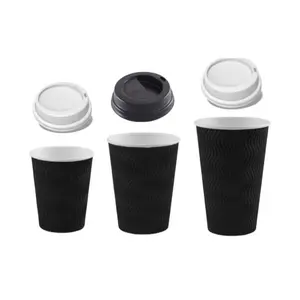 Gobelet en papier ondulé, 9oz tasse de papier de café chaud avec couvercles, café noir manchon manchon de tasse