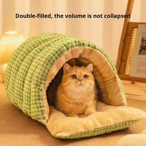 Nid pour chat en peluche, tunnel chaud d'hiver, forme fermée, <span class=keywords><strong>lit</strong></span> pour chat sécurisé, en polaire épaisse, amovible <span class=keywords><strong>et</strong></span> lavable, nid pour animaux <span class=keywords><strong>de</strong></span> compagnie en gros - Product Image 2