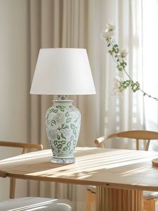 Lampe de table en céramique motif de fleurs vertes fraîches lampes de bureau en marbre postmodernes nordiques lampe de salon - Product Image 3