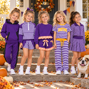 Ensemble de survêtements décontractés 2 pièces pour petites filles, thème équipe de football scolaire, assortis pour sœurs, vente en gros - Product Image 2