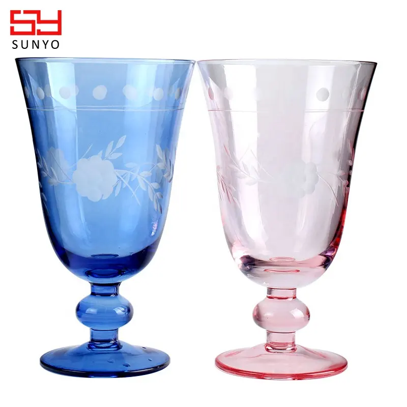 Kleurrijke Gravure Transparant Kristalglas Sap Drink Yoghurt Cup Ijs Cup Kort Glas Wijn Glas Vintage Glaswerk