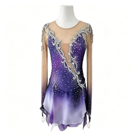 Robe de patinage artistique pour enfants, dégradé violet, dos ajouré, manches longues, maille ornée de strass, jupe asymétrique, pour spectacle sur scène