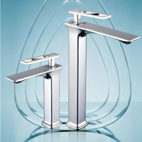 Robinet de salle de bain moderne chromé, à trou unique, avec cartouche céramique et design cascade, robinet de lavabo économe en eau