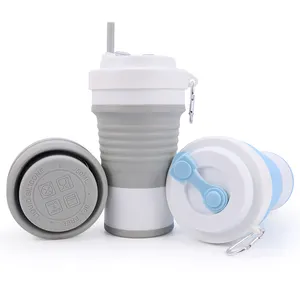 에코 프렌들리 BPA 무료 휴대용 실리콘 접을 수 있는 접는 컵 재사용 가능한 여행 접이식 실리콘 커피 머그 20 온스 (뚜껑 & 빨대 포함)