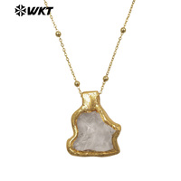 WT-N1500 exquis or électrolytique Quartz naturel et pierre Turquoise collier pendentif irrégulier pour les femmes décoration quotidienne