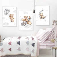 Décoration Murale Nordique pour Chambre d'Enfant : Tableau Toile Ours, Lune, Ballon, Animaux – Affiche et Impression Artistique Murale pour Crèche et Chambre d'Enfant
