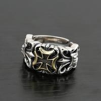 Bijoux de mode personnalisés, bague rétro ajustable en croix en acier inoxydable argenté pour hommes