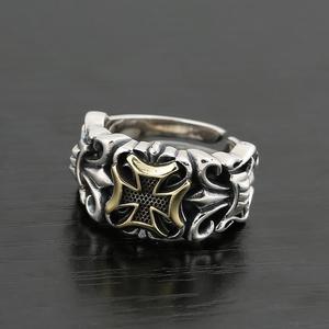 Perhiasan personalisasi <span class=keywords><strong>Fashion</strong></span> cincin silang baja tahan karat perak dapat disesuaikan Retro untuk pria - Product Image 4