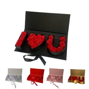 엄마 어머니의 날 발렌타인 데이 럭셔리 대형 꽃 선물 상자 매트 블랙 로즈 골판지 포장 하트 꽃 상자