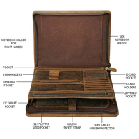 Porte-documents exécutif en cuir avec fermeture éclair, porte-stylos, emplacements pour cartes et fenêtre d'identification pour ordinateur portable, tablette, homme d'affaires