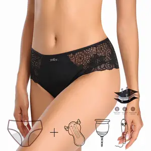 Intiflower PL603 culotation pakaian dalam wanita renda bunga seksi celana dalam 4 lapis katun pinggang rendah untuk wanita
