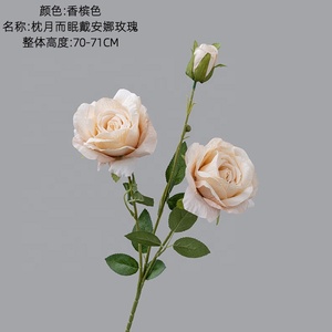 K42 نمط شائع زهور اصطناعية وردية 3 رؤوس ورود حرير لمشهد الزفاف لوازم تنسيق الزهور - Product Image 2