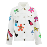 Chaquetas para Niñas, Chaqueta de Mezclilla Blanca con Lentejuelas, Apliques de Flores y Cintas, para Niñas Pequeñas y Grandes, Primavera-Otoño