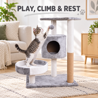 Arbre à chat compact avec poteau à gratter en sisal, condo en peluche et lit rond pour chats d'intérieur OEM ODM Vente en gros