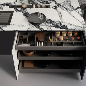 แผ่นควอตซ์ลายภาพเขียนหมึก ดีไซน์วิศวกรรม แผ่นใหญ่ หินควอตซ์เทียม รุ่นรันพิน สำหรับท็อปโต๊ะเครื่องแป้ง - Product Image 1