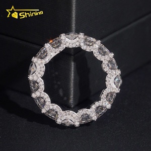 Buzlu Görünümlü Takı Modası Yüksek Kalite 925 Ayar Gümüş Gözyaşı Şeklinde Armut Kesim Kadın Mozanit Sonsuzluk Yüzüğü - Product Image 3