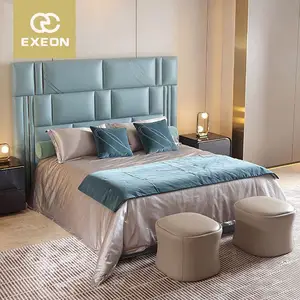 Muebles de dormitorio de estilo italiano, Villa de cuero de lujo, diseño doble, cama King Size