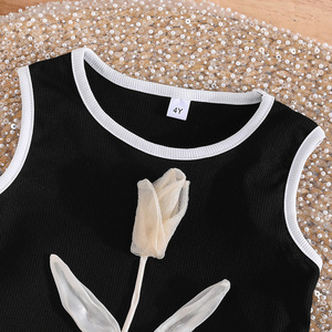 เสื้อผ้าเด็กผู้หญิง 3-8 ปี แฟชั่นลำลอง เสื้อแขนกุดลายดอกไม้สวยงาม ผ้าขนสัตว์ กระโปรงตาข่ายฟูฟ่อง ชุดสองชิ้นสุดหรู - Product Image 3