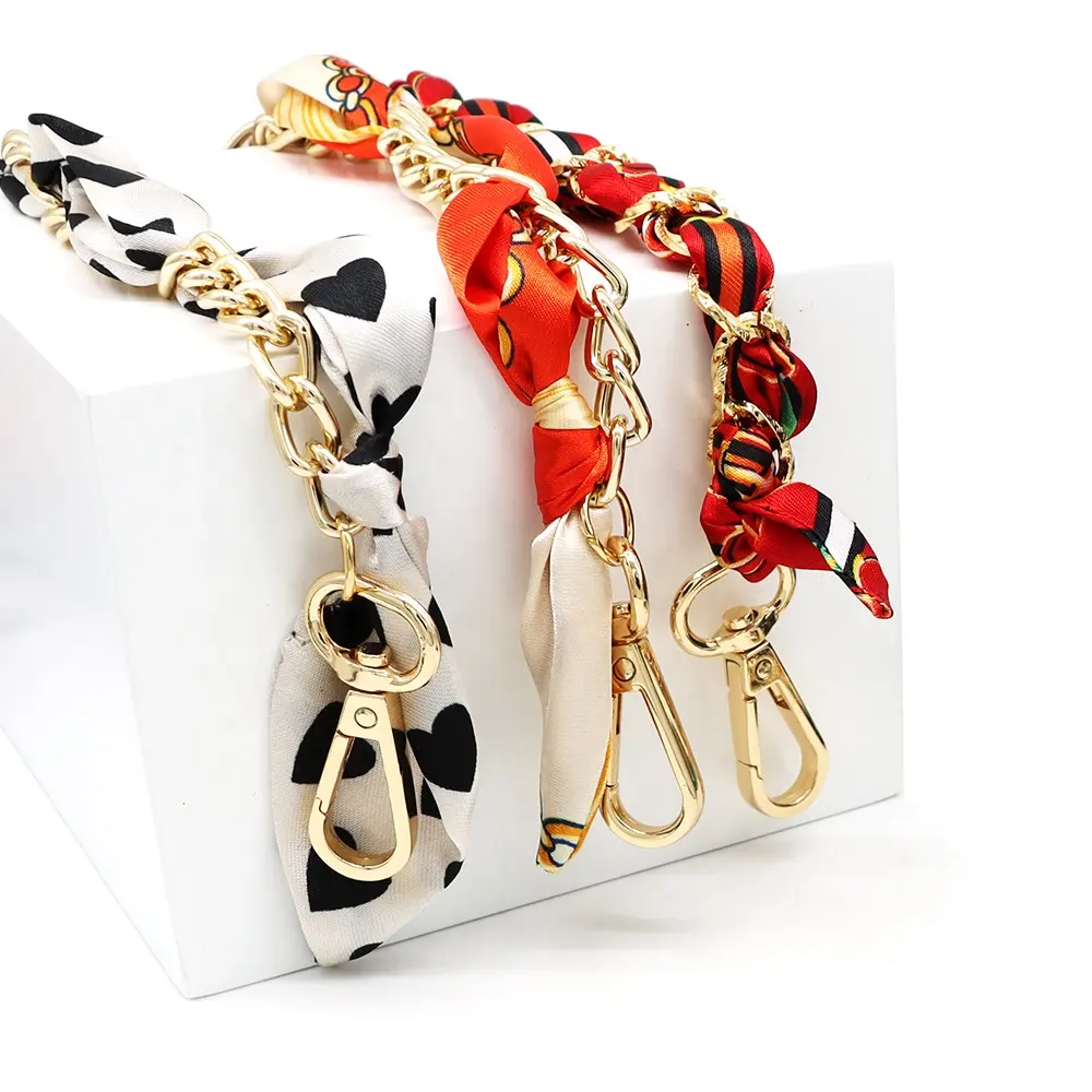 Luxury Silk Scarf Gold Metal Mixed Design Wholesale Handbag Accessories Purse Straps Bag Chain