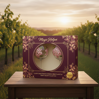 Ensemble de verres à vin peints à la main WS Magic Helper Classic Luxury, collection Vineyard Bloom, boîte cadeau 2 pièces pour anniversaire de mariage