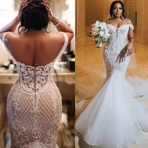 Off The Shoulder Mermaid Wedding Dress Lace Applique Backless Fishtail White Bridal Gown Sweetheart Neckline Natural Waist - Product Image 1