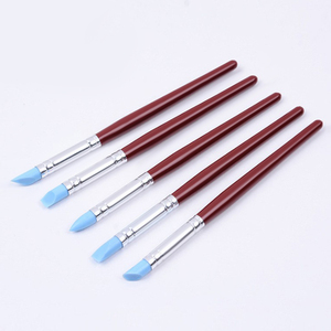 Outil de sculpture en argile 5 pièces pointe en caoutchouc brosses en silicone poterie argile stylo façonnage outils de sculpture avec manche en bois - Product Image 1