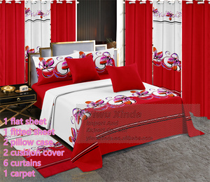 Luxuriöses Bettwäsche-Set aus Baumwolle, 13-teilig, King-Size, Spannbettlaken, Bettwäsche-Set mit Vorhang, Teppich, Rot-Rosa Bettwäsche - Product Image 4