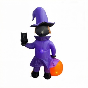 Grand chat sorcier gonflable d'Halloween de 6 pieds avec hibou et citrouille pour la décoration de fête en extérieur - Product Image 3