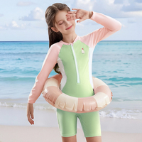 Nuevo Traje de Baño de una Pieza con Estampado Animal de Manga Larga para Niñas Pequeñas, para el Verano y Aguas Termales, UPF 50