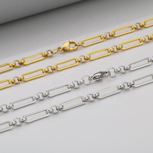 Collar y Pulsera de Cadena de Eslabones Alternados |   Cadena de Eslabones Mixtos de Acero Inoxidable Chapada en Oro PVD de 18K, 20-71 cm |   Resistente al agua y duradero - Product Image 2