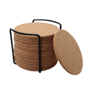 16-Piece Set Reusable Natural Cork Coasters with Holder Round Drink Cup & Saucers Plain Design for Drinks - Product Image 6