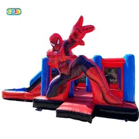 Castillo inflable de spiderman para niños, combo comercial de Tobogán, castillo hinchable para saltar, casa de rebote con piscina