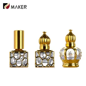 Luxury Arabic Dubai Mini Perfume Spray Bottle Empty 10ML 15ML Small Gold Plated Roll On Attar Crystal Glass Essential Oil Bottle