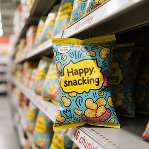 Bolsa de plástico laminado de grado alimenticio con 3 sellos laterales impresos personalizados Embalaje de patatas fritas con bolsa de almohada con sello trasero MOQ 100PCs - Product Image 3