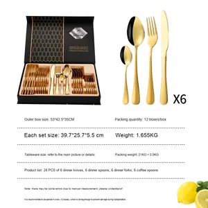 Bán buôn sang trọng thiết lập dao kéo thép không gỉ Flatware Vàng muỗng dao nĩa Set 24 cái công cụ nhà bếp Hộp quà tặng - Product Image 4