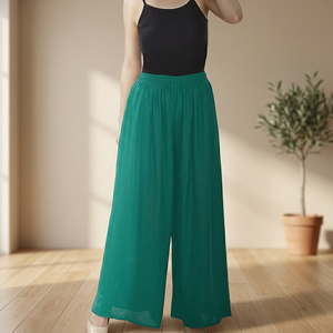 Women's Trendy Casual Palazzo Bottom Viscose Rayon Trousers Rama Green Breathable Eco-Friendly Mid Waist for Summer - Product Image 3