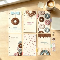 2026 Nuevo A6 Separadores de 6 agujeros con diseño de donut y dibujos animados para organizador de presupuesto, páginas separadoras para agenda, tarjetas de índice para cuaderno de hojas sueltas