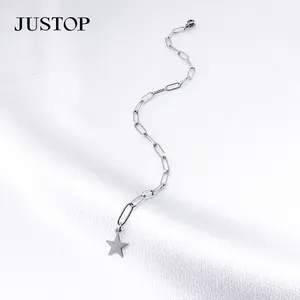 JUSTOP Vòng Tay Hình Thoi Mạ Bạc Sterling 925 Vòng Tay Ngôi Sao Năm Cánh Khóa Vòng Tay Bạc Hình Bầu Dục Năm Sao