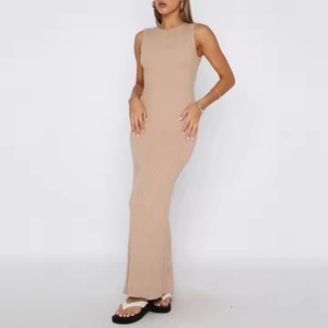 Vestido Maxi de Lino 100% sin Mangas con Acanalado y Aberturas, Estilo Bohemio Casual de Verano para Mujer, Elegante, de Color Liso con Retazos - Product Image 5