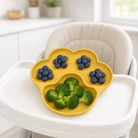Assiette à ventouse en silicone de qualité alimentaire YONGLI pour bébé, forme de patte mignonne, antidérapante, avec compartiments, plateau d'alimentation pour tout-petits, ensemble de sevrage dirigé par l'enfant