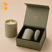 Pot à bougie en céramique minimaliste FUBEI LIVING avec motif de feuille en relief, couvercle assorti en relief, porcelaine beige mate, bougie parfumée à la cire de soja