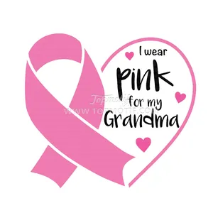 Ik Draag Roze Voor Mijn Oma Custom Borstkanker Awareness Warmte Patroon Hot Fix Sticker Applique Ijzer Op T-shirt Tassen kussen